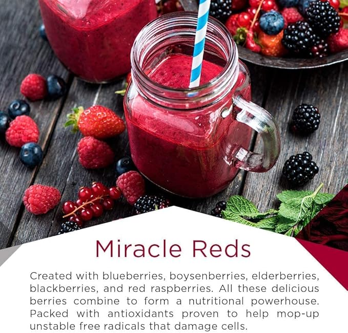 MacroLife Naturals Miracle Reds Superfood Supplement Powder Antioxidants Polyphenols Enzymes Probiotics - Raw Non-GMO Organic Vegan Gluten & Dairy Free (12 Packet)