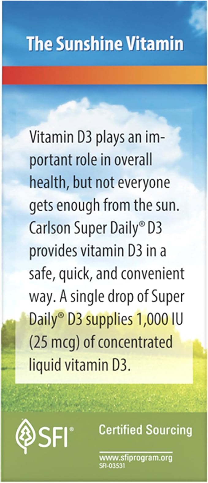Carlson - Super Daily D3, Vitamin D Drops, 1,000 IU (25 mcg) per Drop, 1-Year Supply, Vitamin D3 Liquid, Heart & Immune Health, Vegetarian, Liquid Vitamin D3 Drops, Unflavored, 365 Drops