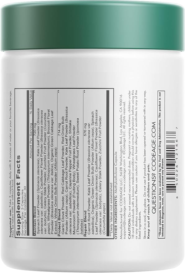Codeage Instantfood Easy Veggies, Over 15 Vegetable Powders Equivalent All-in-One, Daily Vegan Blend, Whole Food Greens Vitamins Supplement Capsules, Phytonutrients Multivitamin, Non-GMO, 90 Capsules
