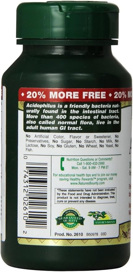 Nature's Bounty Probiotic Acidophilus Tablets, 120 ea (Pack of 5)