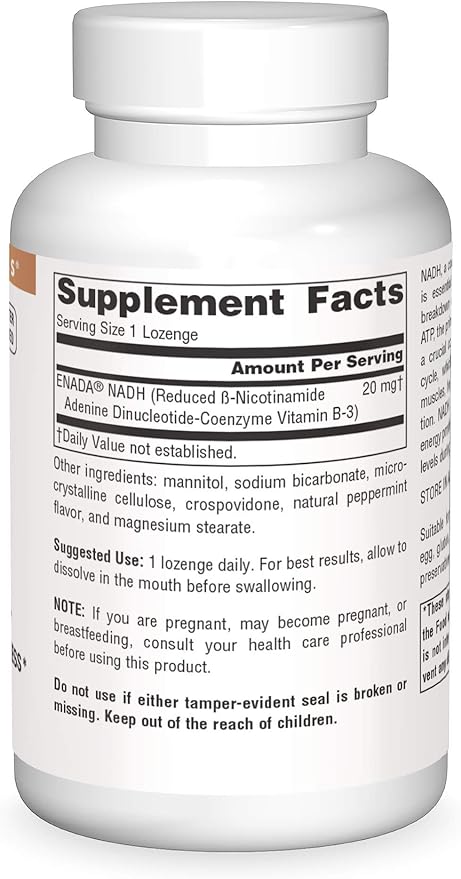 Source Naturals NADH 20mg, Boost Energy and Mental Alertness*, 10 Lozenges