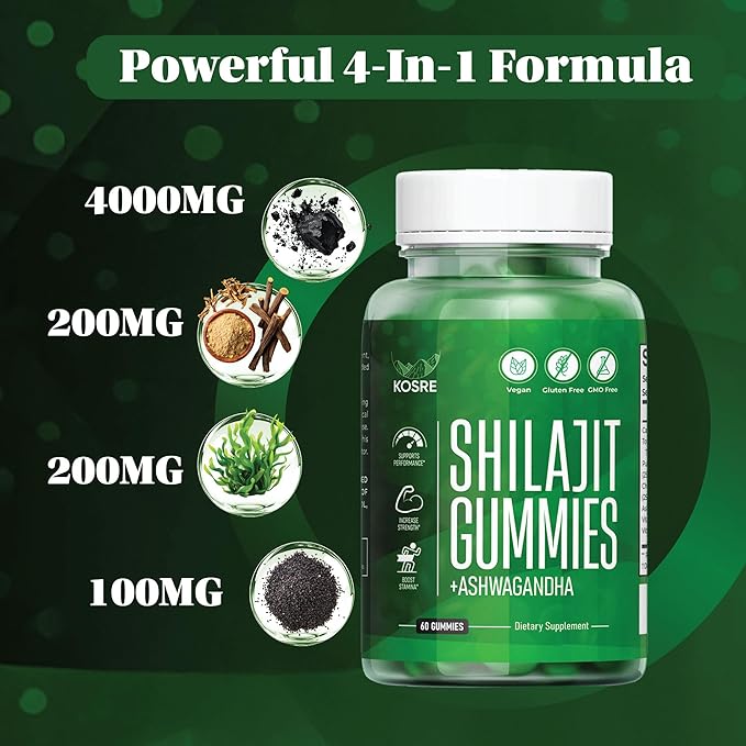 Premium Shilajit Gummies 2000MG – Pure Himalayan Shilajit with Ashwagandha, Chaga Mushroom, Vitamin D & B12 Natural Energy, Immune Support, 85+ Trace Minerals – Vegan, Non-GMO, 60 Gummies