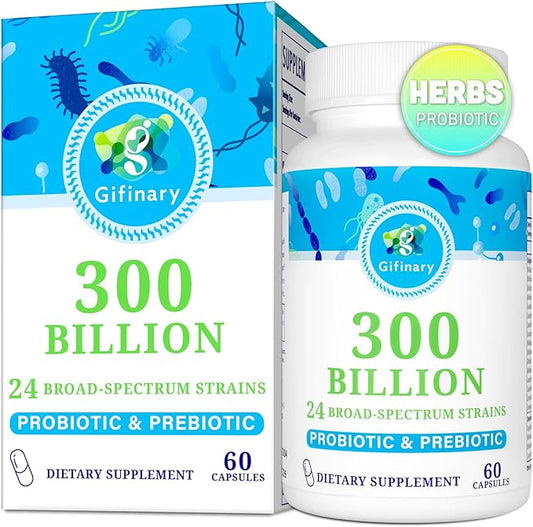 Probiotics for Women & Men - 300 Billion CFU, 24 Strains Probiotics + 15 Organic Herbs Prebiotics for Digestive, Gut Health, Immune, Constipation, Diarrhea & Whole-Body Health - 2 Months Supply