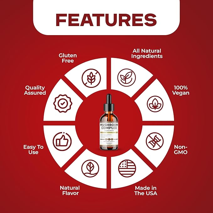 Liquid Mushroom Complex | Herbal Liquid Drops| Mushroom Supplement | Lion's Mane, Reishi, Shiitake, Chaga, Cordyceps, Coriolus Versicolor | NonGMO 2oz - 60 Day Supply