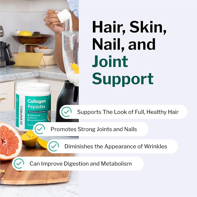 Shapiro MD Hair Growth Experts Collagen Peptides Powder, Collagen Powder Supplement for Hair, Skin, Nails and Joint Support, I & III Hydrolyzed Collagen for Easy Absorption, 11g Collagen - 16 oz.