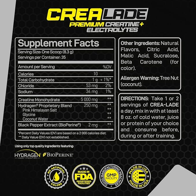 Forzagen CREA-Lade 35 Servings, Premium Creatine Monohydrate with Electrolytes Flavored Lemonade Paradise