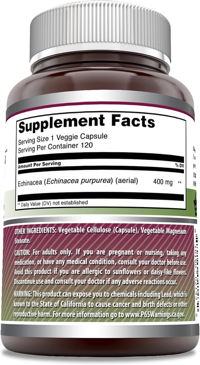 Amazing Formulas Echinacea Supplement | 400 Mg Per Serving | 120 Veggie Capsules | Non-GMO | Gluten Free | Made in USA