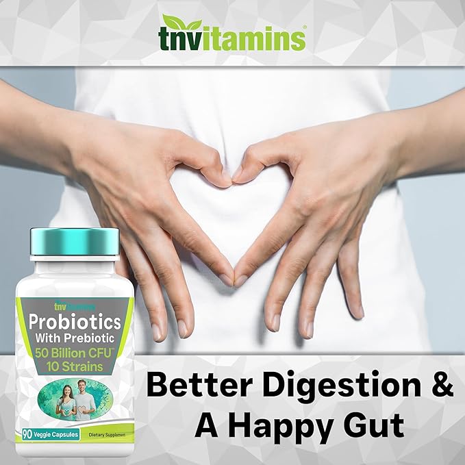 Probiotics with Prebiotic: 50 Billion CFU - 10 Strain - 90 Vegetarian Capsules | with Acidophilus Probiotic for Digestive Health, Gut Health, & Immune Support* | for Men & Women