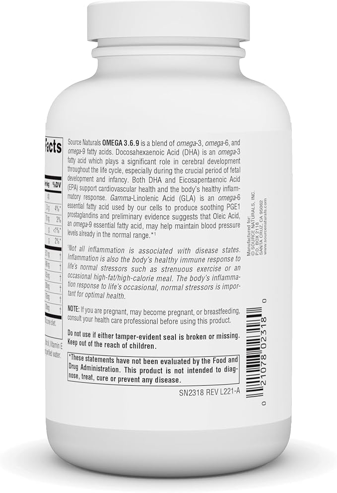 Source Naturals Omega 3-6-9, Essential Fatty Acid Complex for Heart and Brain Health* - 120 Softgels