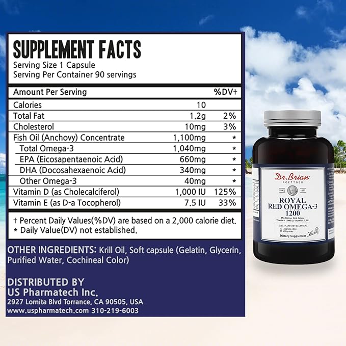 Dr. Brian Royal Red Omega 3 1200, Fish Oil Supplement with EPA and DHA Omega 3 Fish Oil Contain Vitamin D,E Omega 3 Support for Physical Health - 90 Soft Gels