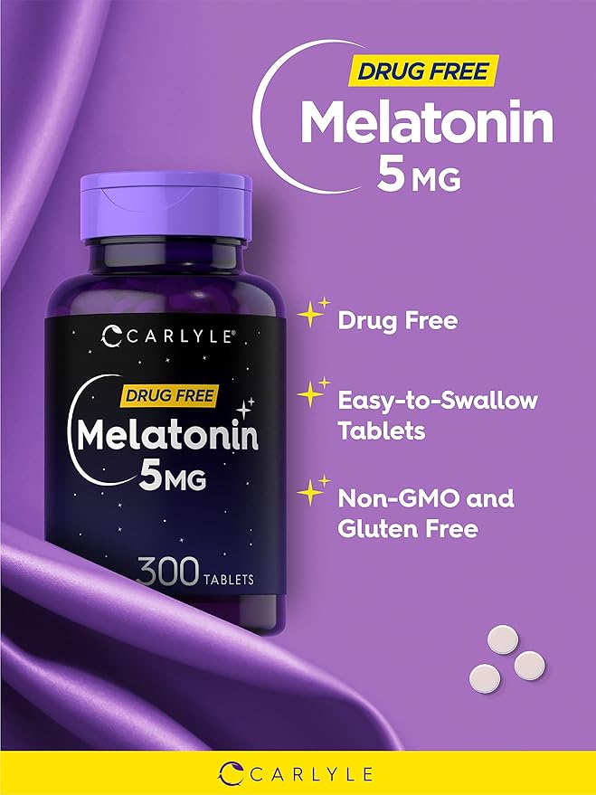 Carlyle Melatonin 5mg | 300 Tablets | Drug Free Supplement | Vegetarian, Non-GMO, Gluten Free