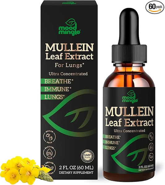 Mullein Leaf Extract for Lungs - Mullein Drops for Respiratory Health Support Lung Detox Cleanse - Vegan Sugar-Free Gluten Free - Liquid Supplement for Men Women 2fl. oz (60ml) (1 Pack)