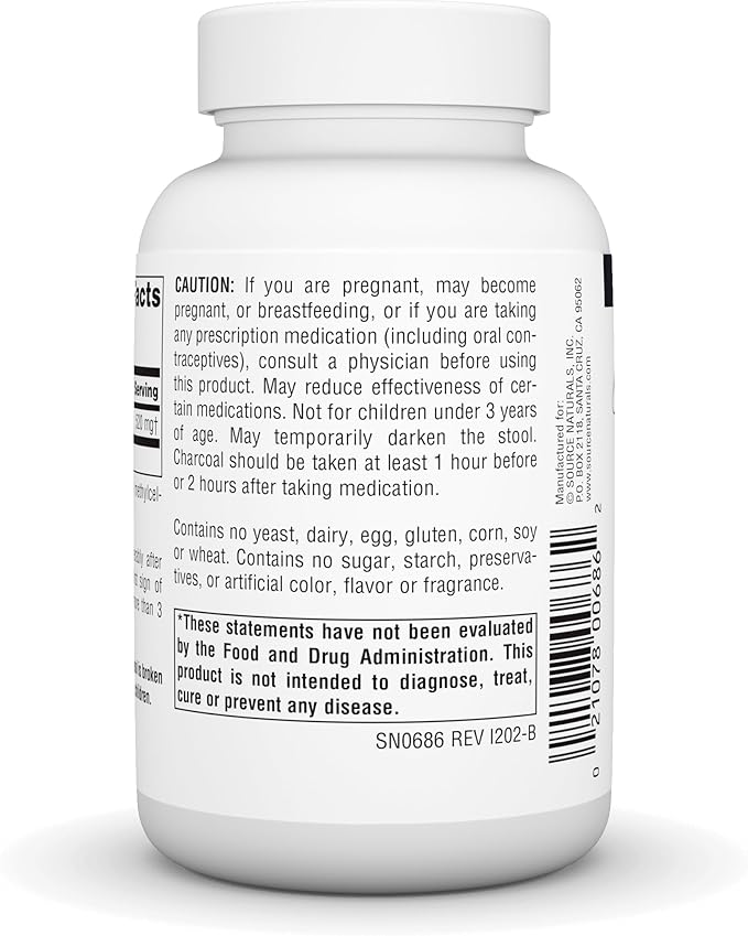 Source Naturals Charcoal - 100% Pure Activated, Digestive Aid - 100 Capsules