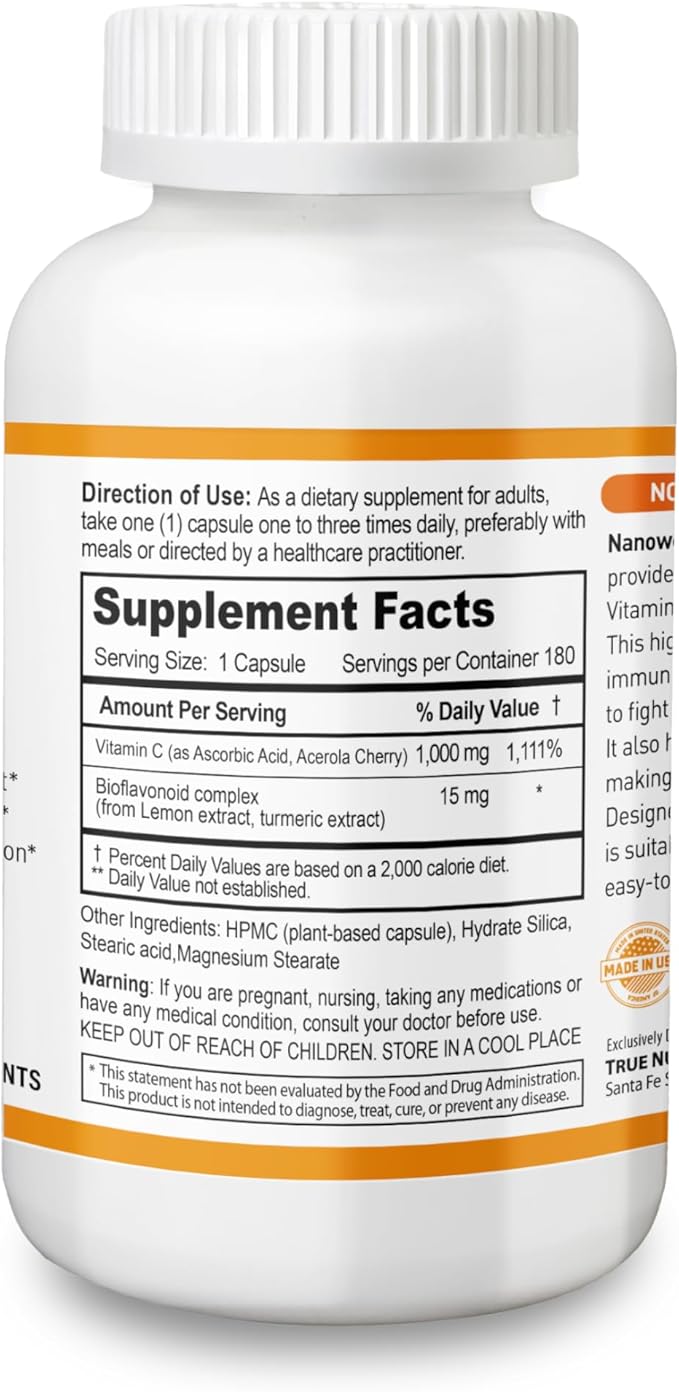 Super Potent Buffered Vitamin C 1000 mg with Bioflavonoid Complex - Antioxidant & Immune Support - Healthy Skin & Joints - Gluten Free - 180 Servings