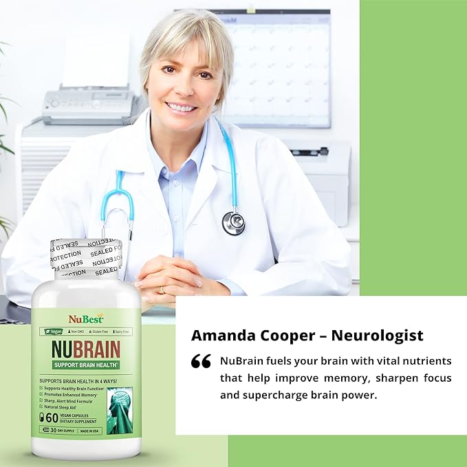 NuBrain Booster - Brain Supplement for Brain Booster, Memory, Focus & Clarity Support with St. John’s Wort, Ginkgo Biloba, Bacopa & More - Premium Nootropic Brain Supplement - 2 Pack