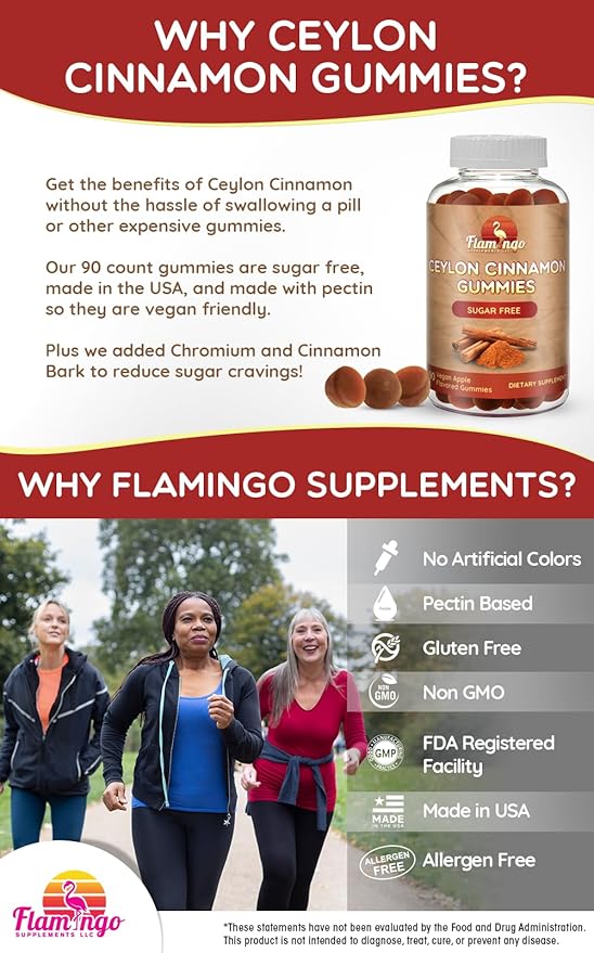Sugar Free Ceylon Cinnamon Gummies Sugar Regulation, Neuroprotective- Supplement with Chromium and Cinnamon Bark- Alternative to Cinnamon Capsules - 90 Chews