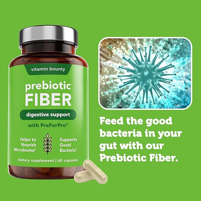 Vitamin Bounty Prebiotic Capsules - PreforPro® Prebiotics Supplement for Women & Men Digestive Health & Advanced Gut Health – No Fiber, No Bloating – Boosts Probiotic Effectiveness – 60 Vegan Cap