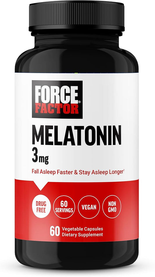 FORCE FACTOR Melatonin 3mg, Drug-Free Supplement, Vegan, Non-GMO, 60 Vegetable Capsules