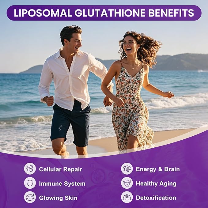 Liposomal Glutathione Supplement – 500mg Glutathione with PQQ, CoQ10 & Vitamin C – High Absorption Antioxidant for Immune & Energy Support – Grape Flavor, 30 Packets