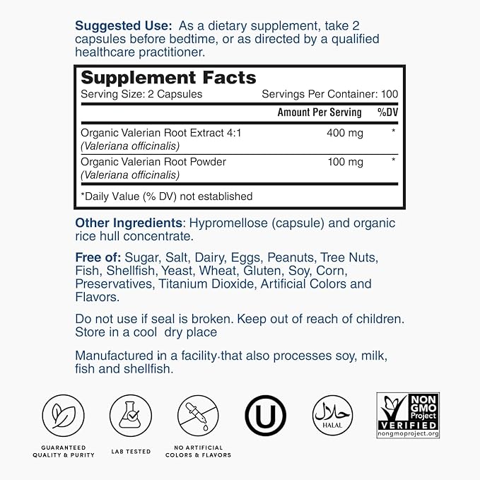 Nature's Lab Valerian Root 500mg Dietary Supplement – Helps Support Relaxation & Restful Sleep – 200 Capsules (3 Month Supply)
