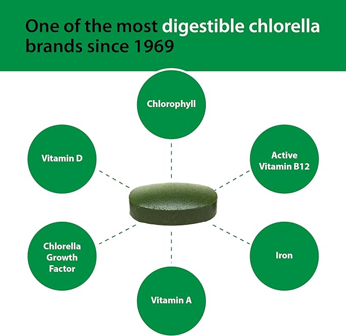 Sun Chlorella 500mg Whole Body Wellness Green Algae Superfood Supplement - Immune Defense, Gut Health, Natural Purification, Energy Boost - Chlorophyll, B12, Iron, Protein - Non-GMO - 600 Tablets