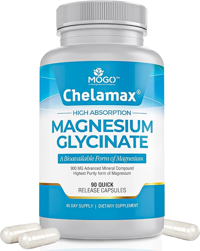 Chelamax Magnesium Glycinate.Dead Sea Magnesium Supplement for Restful Sleep,Muscle Cramps,Nerves,Digestive Support,3rd Party Tested,Heavy Metal Free,Pure Magnesium Glycinate Capsules.