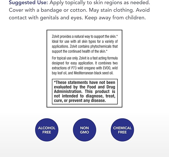 Physician's Strength Zolvit - 30 mL - Skin Support Formula with P73 Oregano, Extra Virgin Olive Oil, Wild Bay Leaf Oil & Mediterranean Black Seed Oil - for All Skin Types