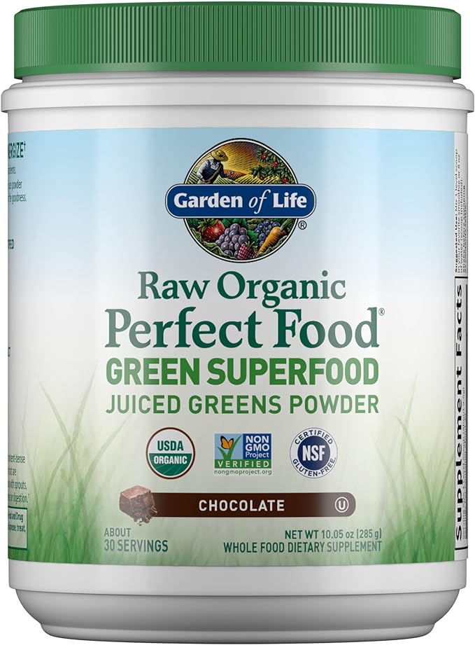 Garden of Life Raw Organic Perfect Food Green Superfood Juiced Greens Powder - Chocolate, 30 Servings (Packaging May Vary)