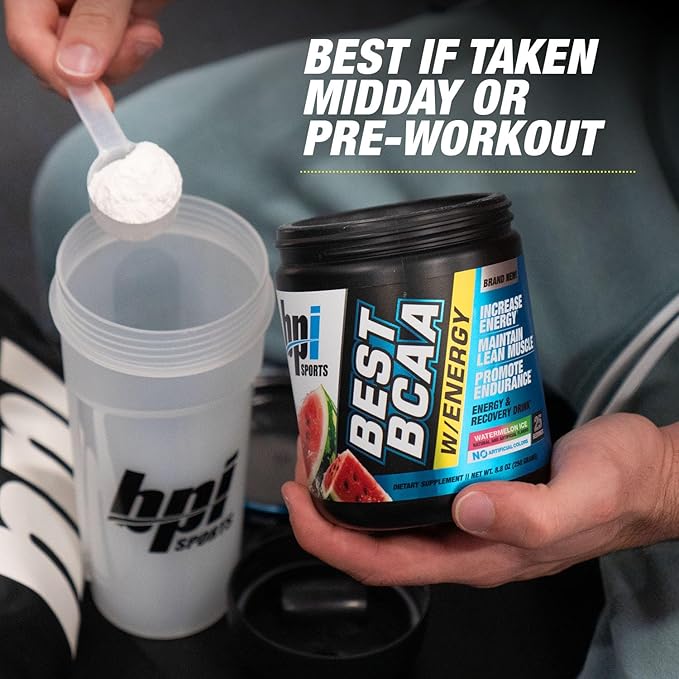 BPI Sports Best BCAA with Energy - Healthy BCAA Powder - Improved Performance - Lean Muscle Building - Accelerated Recovery - Proprietary Energy Blend - Watermelon Ice - 25 Servings - 8.8 oz.