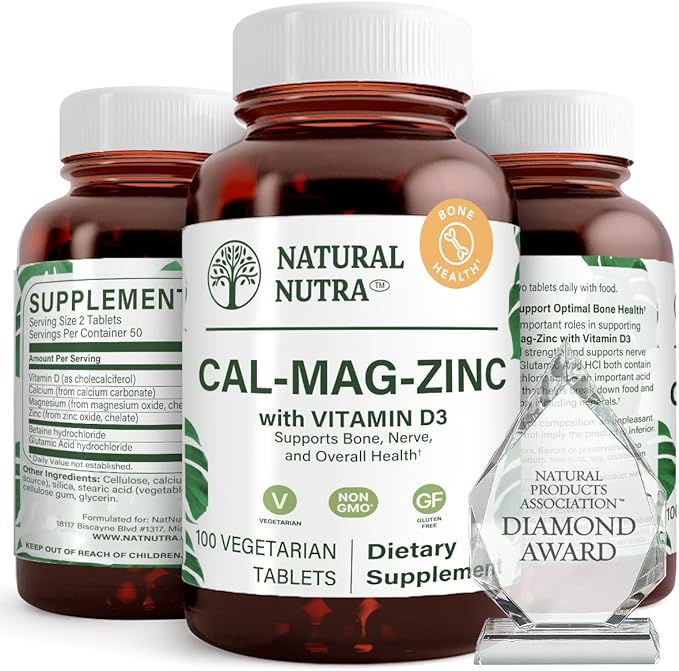 Natural Nutra Calcium Magnesium Zinc Supplement with Vitamin D3 100 Count (Pack of 2)