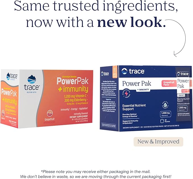 Trace Minerals | Power Pak Electrolyte + Immunity Boost Drink Packets | 1200 mg Vitamin C, Elderberry, Zinc, D3, B6, B12 | Immunity, Hydration, & Energy Support | Fizzy Grapefruit | 30 Packets