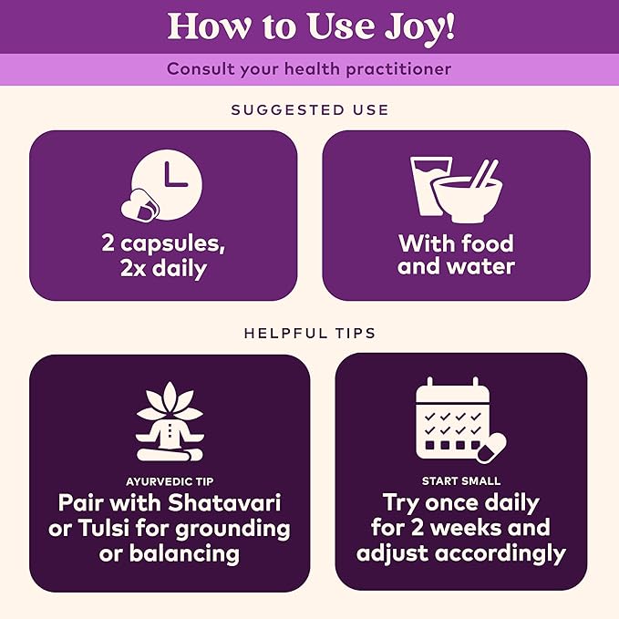 ORGANIC INDIA Joy Herbal Supplement - Immune Support, Promotes Memory & Concentration, Vegan, Gluten-Free, Kosher, USDA Certified Organic, Non-GMO, Calming - 90 Capsules