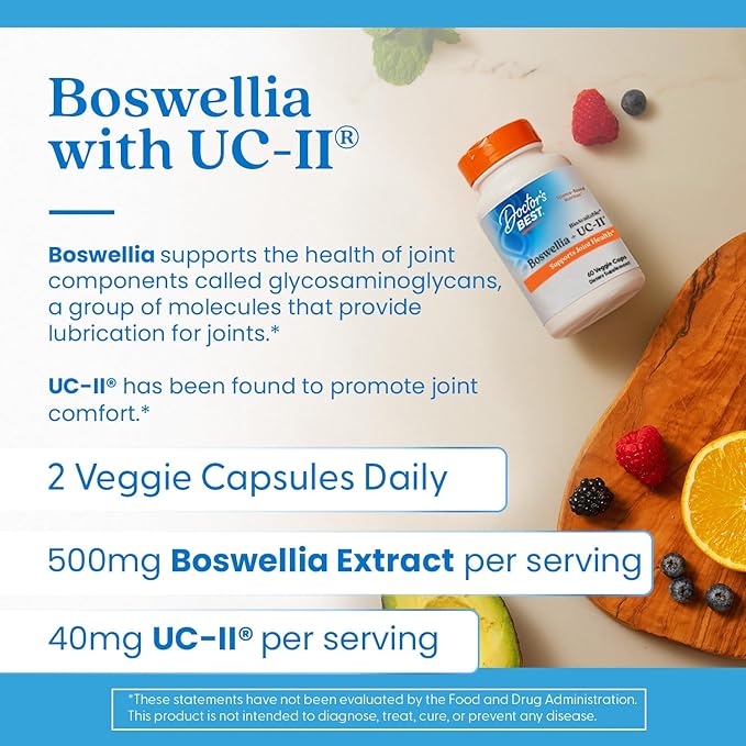 Doctor's Best BioAvailable Boswellia + UC-II, Supports Joint Health, Non-GMO, Gluten Free, Soy Free 60 Veggie Caps