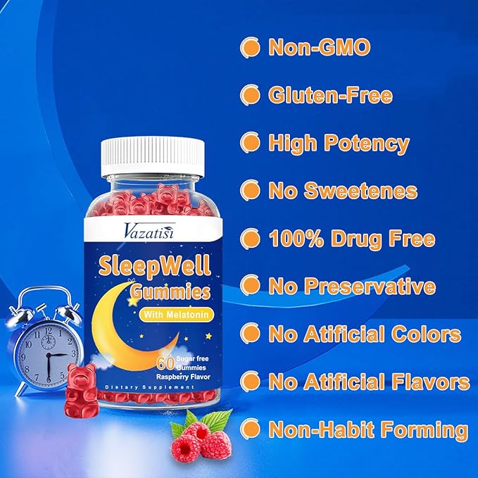 Sleep Gummies for Adults and Kids - Sugar Free Melatonin Gummies with 7.5mg of Melatonin Per Gummy, Magnesium, L-Theanine, Vitamin B12, Vegetarian - 60 Raspberry Gummies