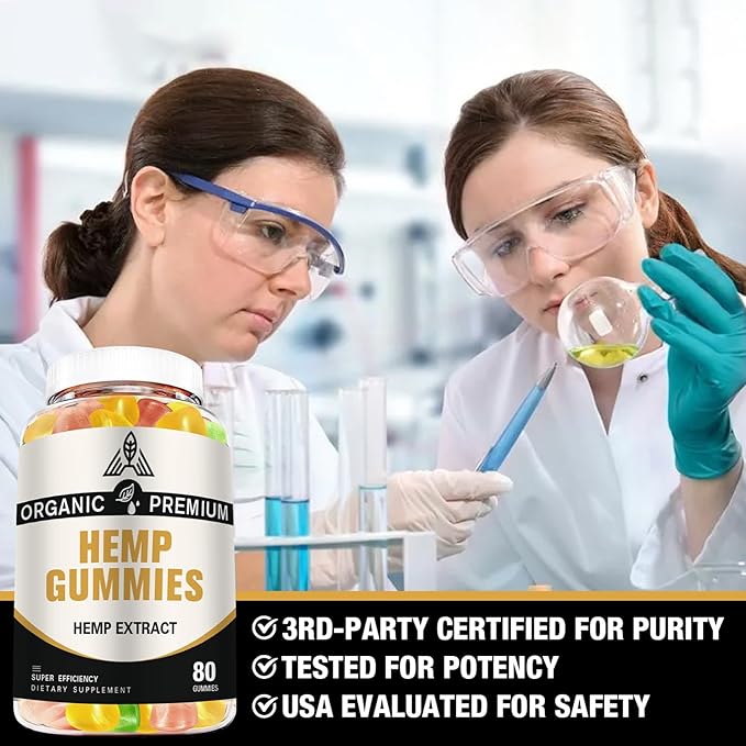 Hemp Gummies Extra Strength High Potency - 100% Natural Organic with Pure Hemp Oil Extract for Sleep, Pain, Anxiety Relief - Vegan Bear Candy Hemp Supplements for Adults (2 Pack)