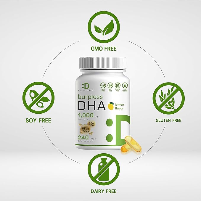 DHA Supplements | 240 Softgels, Burpless, Lemon Flavor, DHA 1000mg + EPA 500mg, Wild Caught Fish
