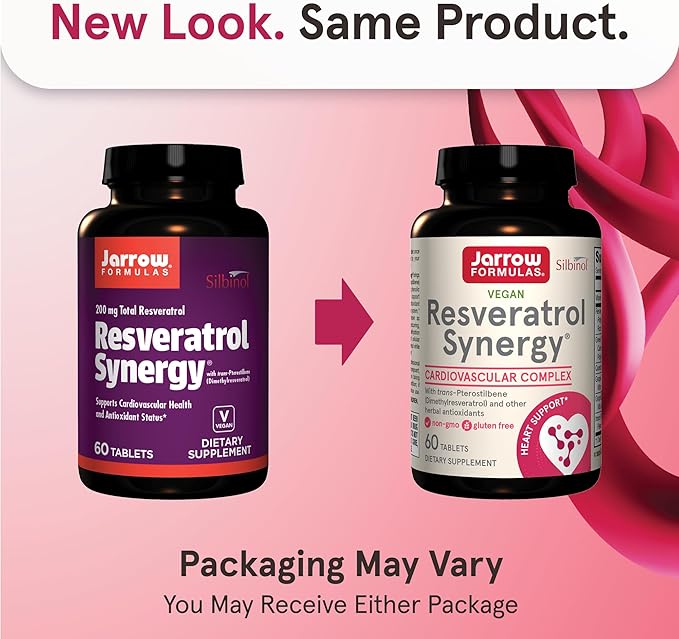 Jarrow Formulas® Resveratrol Synergy® 200 mg, Dietary Supplement, Heart Support, 60 Tablets, 60 Day Supply