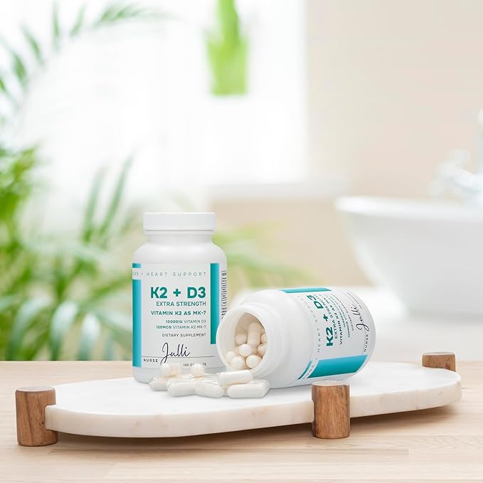 Vitamin K2 + D3 Extra Strength Supplement - 120 Capsules with MK-7 for Bone and Heart Health Support - Essential Nutrients for Calcium Absorption and Immune Function