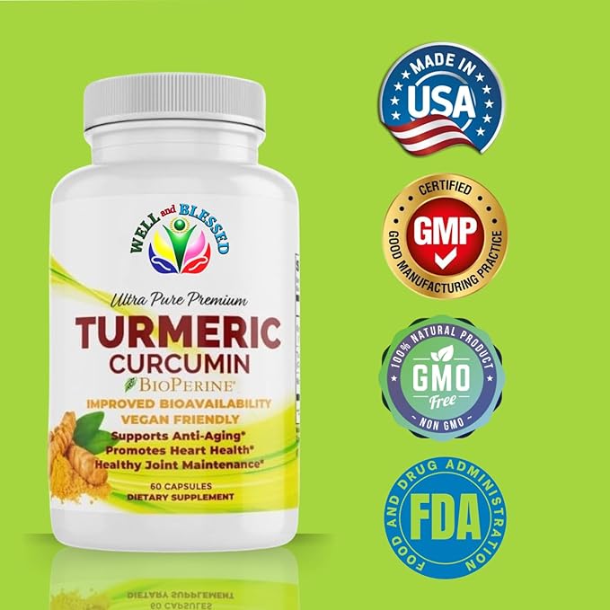 Turmeric Curcumin Supplement with BioPerine - 60 Capsules - Organic Turmeric Root Extract - Vegan Friendly, Enhanced Absorption, Daily Joint and Heart Support