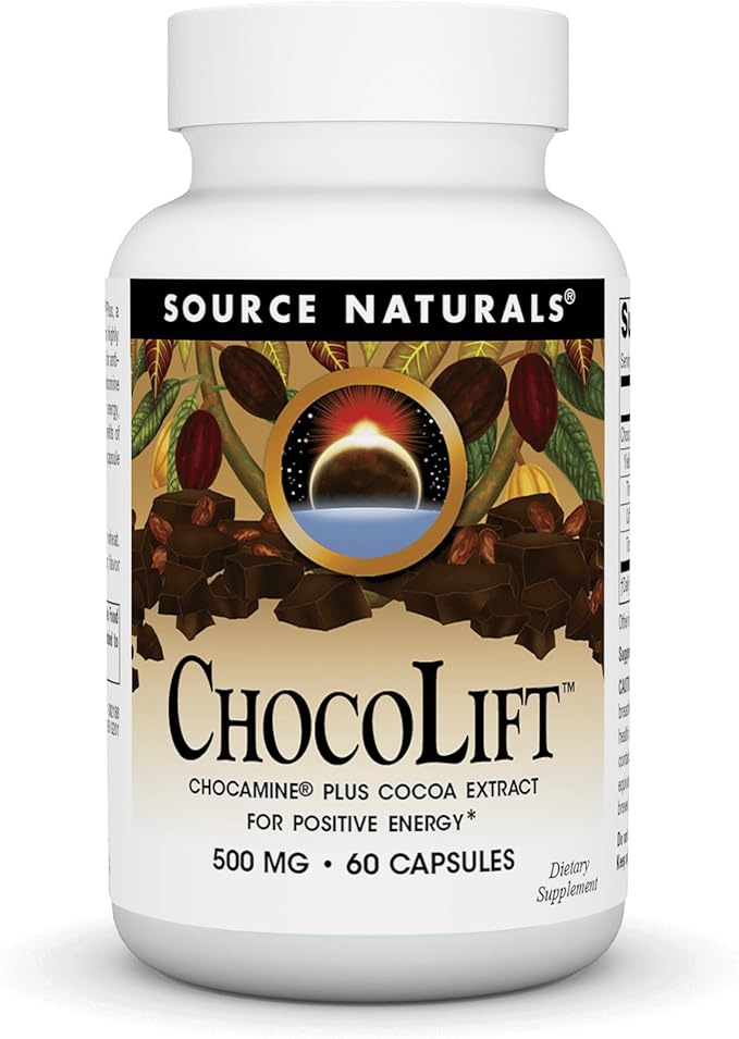 Source Naturals ChocoLift 500mg, Chocamine Plus Cocoa Extract for Positive Energy*, 500 mg - 60 Capsules