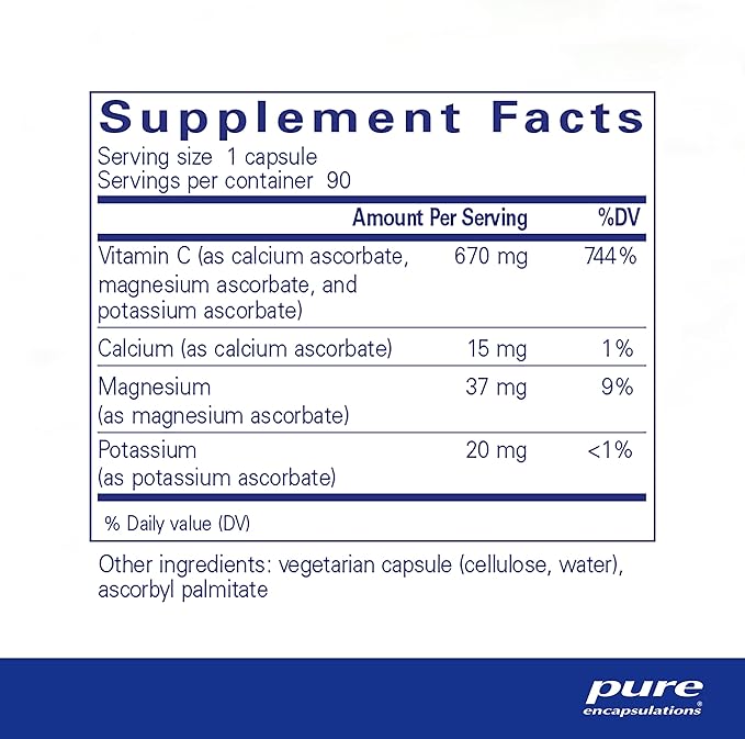 Pure Encapsulations Buffered Ascorbic Acid Capsules | Vitamin C for Sensitive Individuals* | 90 Capsules