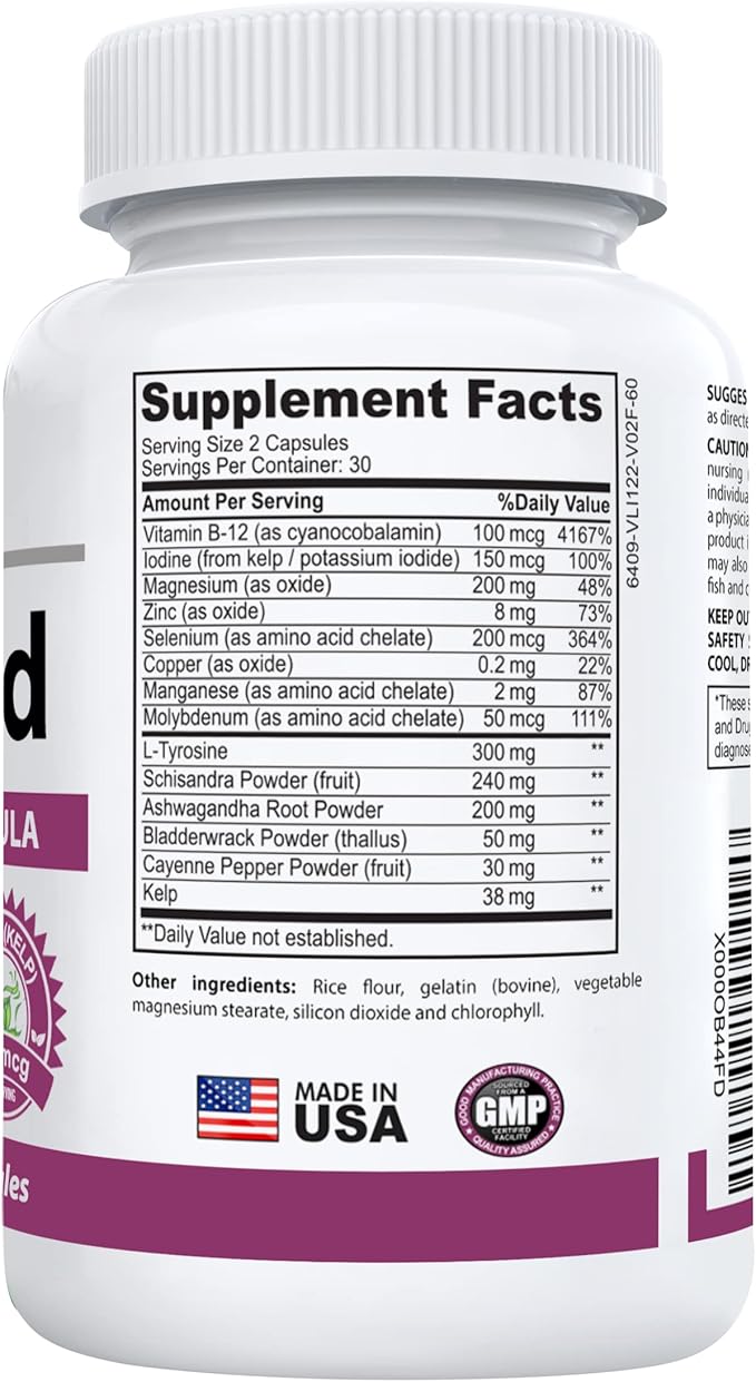 ThyroAid #1 Thyroid Support Supplement | Natural Herbal Thyroid Formula with Iodine (Kelp), Ashwagandha, L-Tyrosine & More | Support Thyroid Health & Energy Levels | 60 Capsules