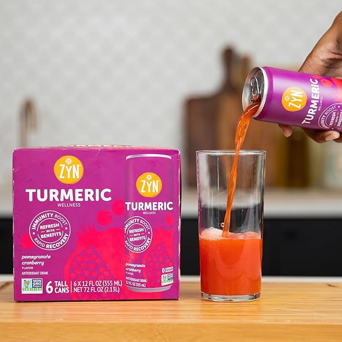 ZYN Turmeric Wellness Drink (6 Pack), Pomegranate Cranberry Flavored Turmeric Curcumin Drink with Black Pepper, No Added Sugar, Low Carb & Low Calorie Drink, Clean Alternative