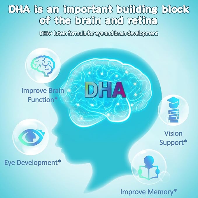 Children’s DHA Blueberry Flavoured Gummies, with Lutein, Omega-3 & Vitamin C Algae DHA, for Eye Health, Brain Health & Healthy Immunity, Gluten Free, Vegan, 60 Gummies.
