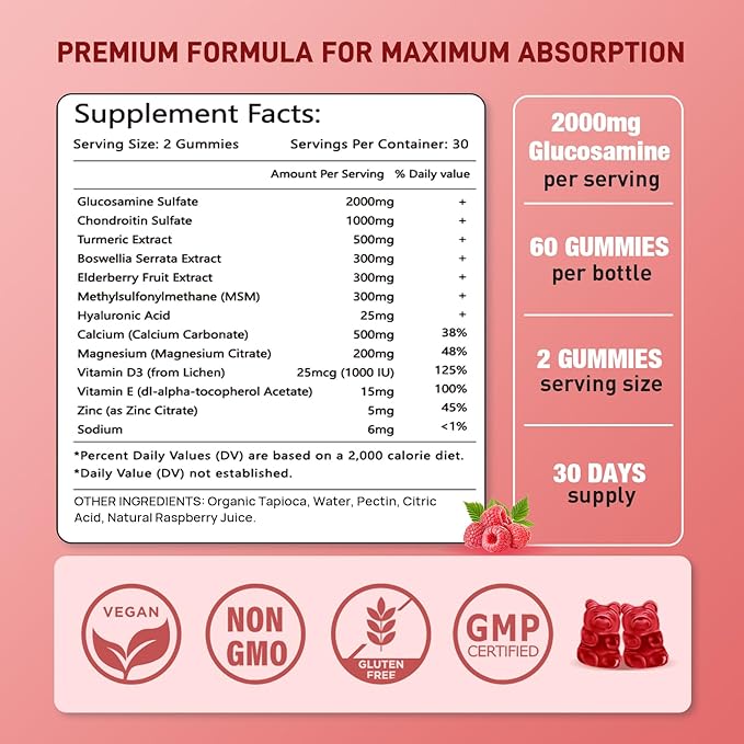 2 Pack Enhanced Glucosamine Chondroitin Gummies with MSM for Adults - Extra-Strength Joint Health & Flexibility, Antioxidant & Immune Support Supplement, 120 Count