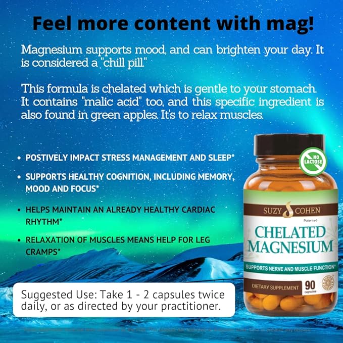 Chelated Magnesium Capsules - Supports Nerve and Muscle Function - 90 Capsules - by Suzy Cohen, RPh