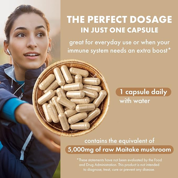 PURE ESSENCE LABS MyPure Maitake Mushrooms - Mushroom Powder Supplement for Immune System Support, Stress Relief, Build Energy, Strength Booster for Men & Women - 1 Month Supply