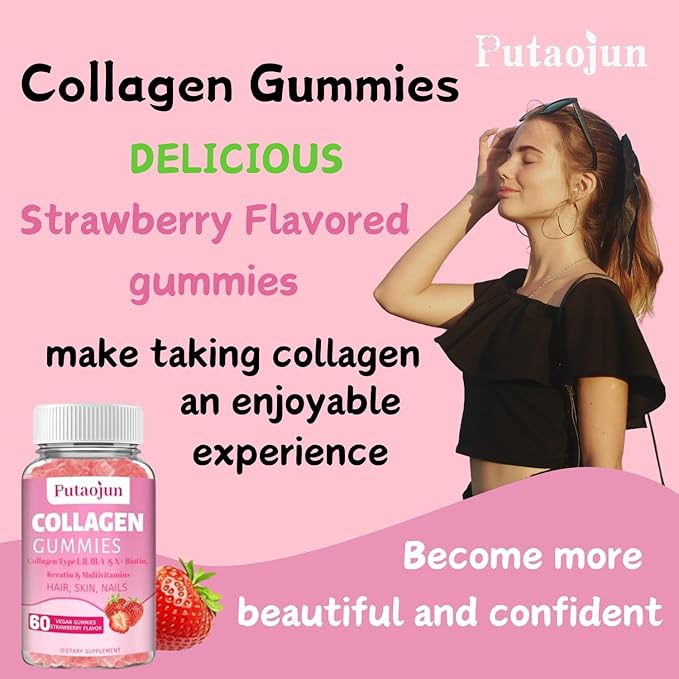 Collagen Gummies | Hair, Skin & Nails Gummies with Biotin and Collagen, Vitamin C, E, & Zinc | Strawberry Flavored | Collagen Gummies for Women | Strawberry Flavored | 120 Gummies