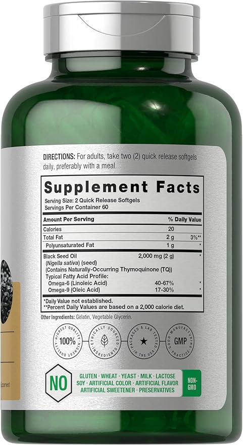 Horbäach Black Seed Oil Softgel Capsules | 2000mg | 120 Count | Cold Pressed Nigella Sativa Pills | Non-GMO, Gluten Free Supplement