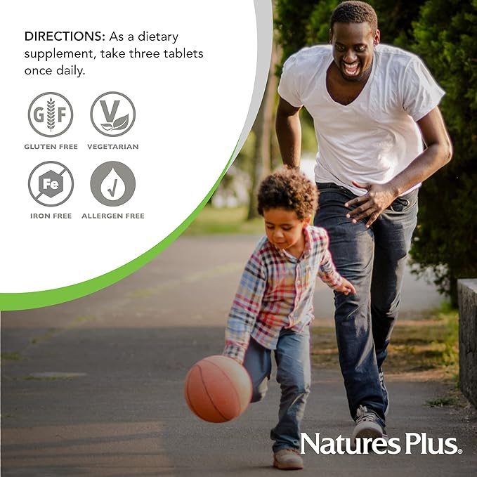 Natures Plus Source of Life No Iron Tablets - 90 Vegetarian Tablets - Whole Food Multivitamin & Mineral Supplement, Energy & Immunity Booster- Gluten-Free - 30 Servings